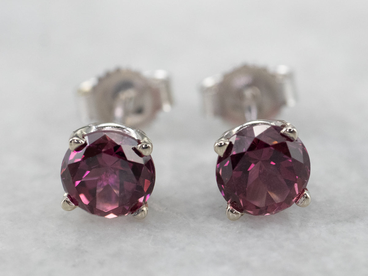 Rhodolite Garnet White Gold Stud Earrings
