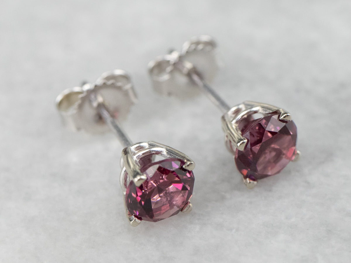 Rhodolite Garnet White Gold Stud Earrings