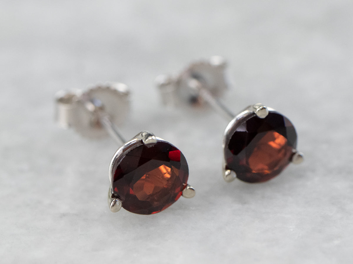 Round Garnet White Gold Stud Earrings