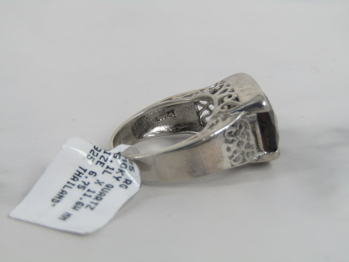 Open Work Silver Ring With Smoky Quartz Center