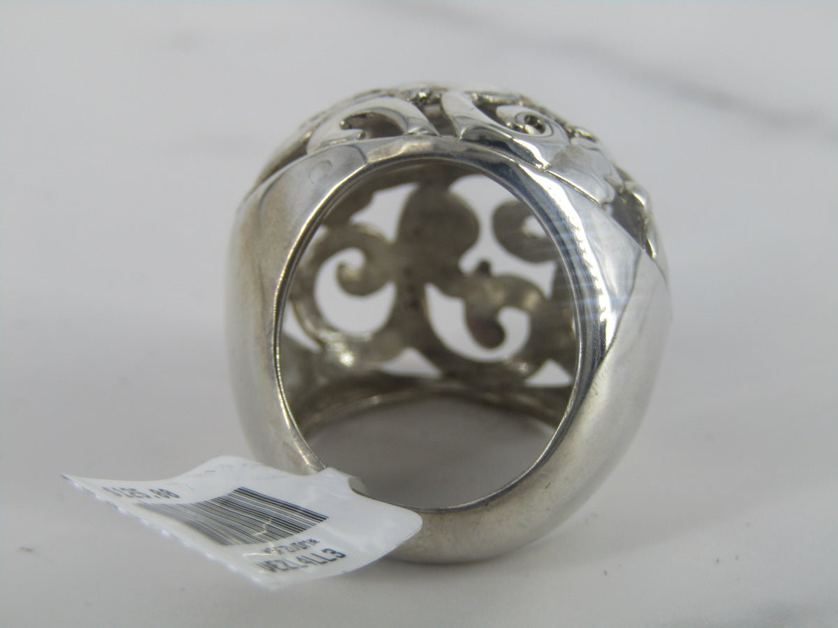 Open Work Swirl Designed Round Domed Silver Ring