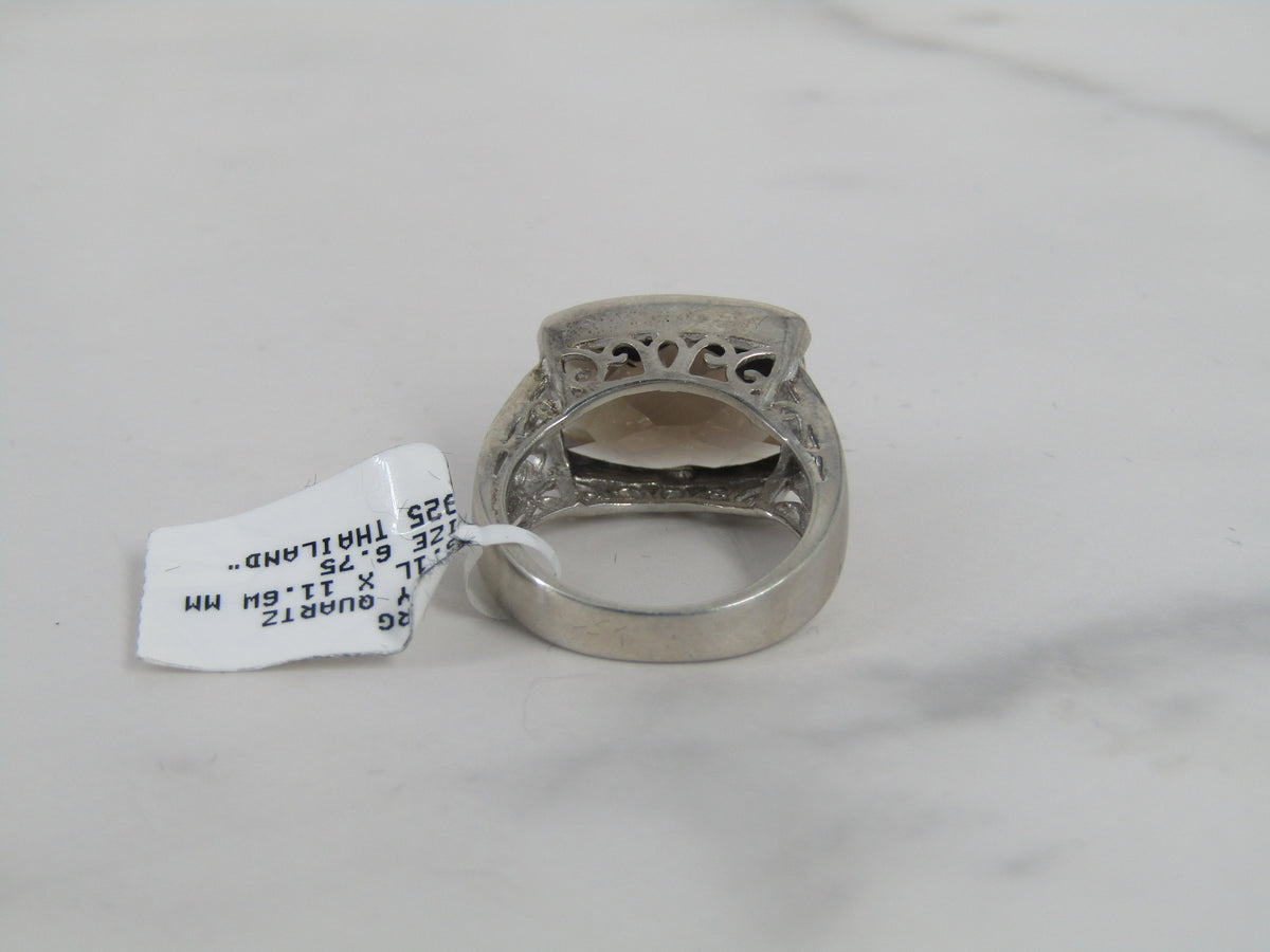 Open Work Silver Ring With Smoky Quartz Center