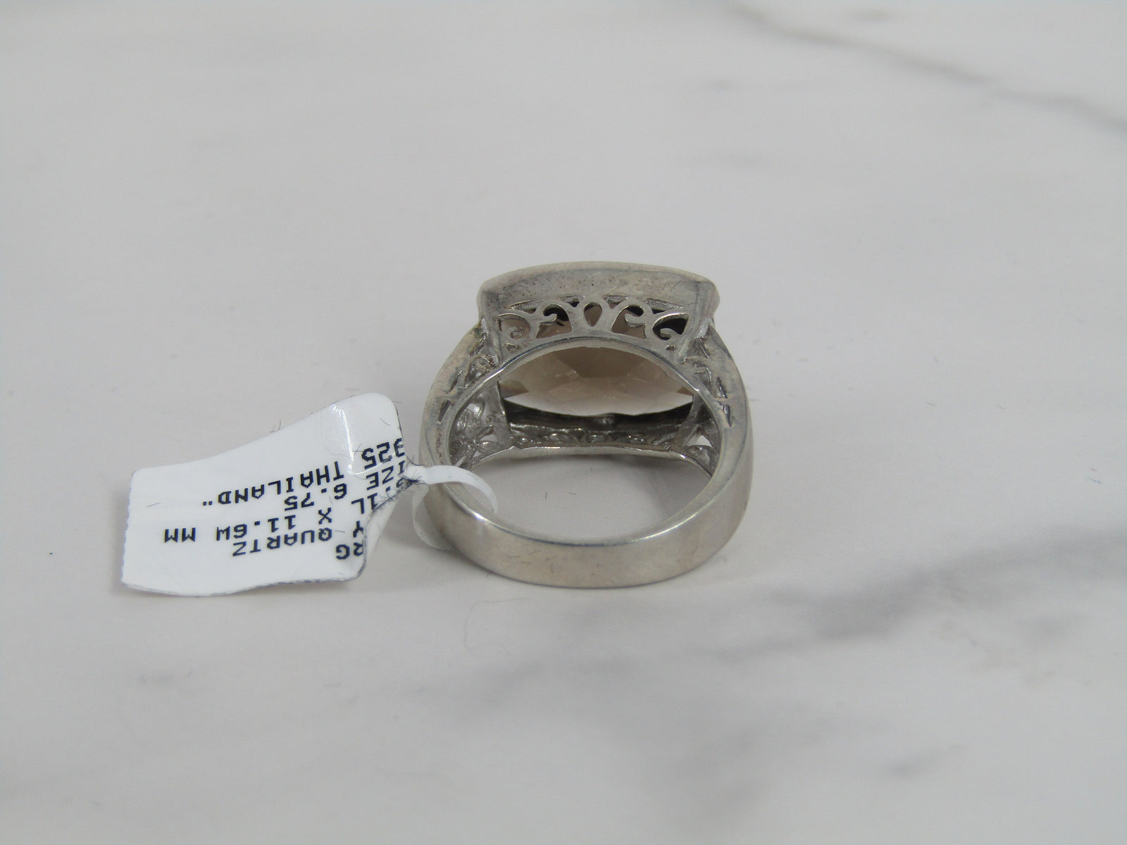 Open Work Silver Ring With Smoky Quartz Center