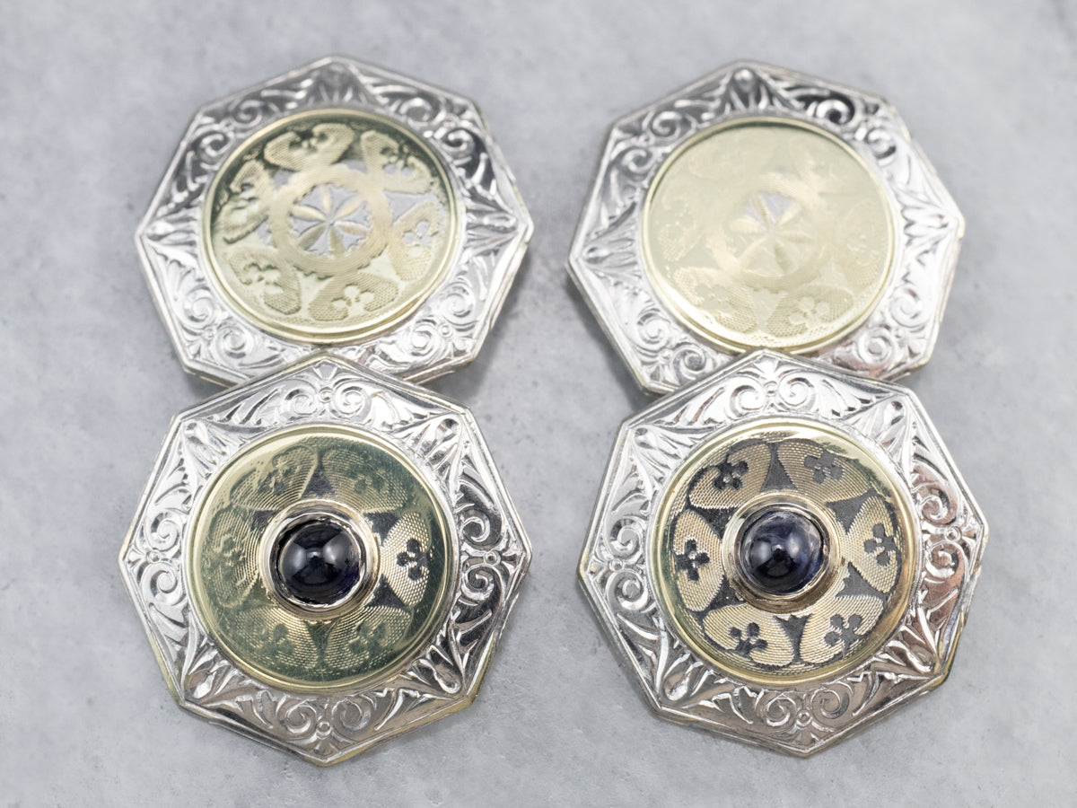 Art Deco Sapphire Cabochon Cufflinks