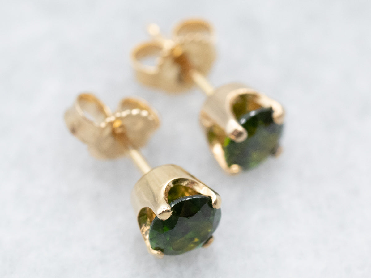 Brilliant Green Garnet Stud Earrings