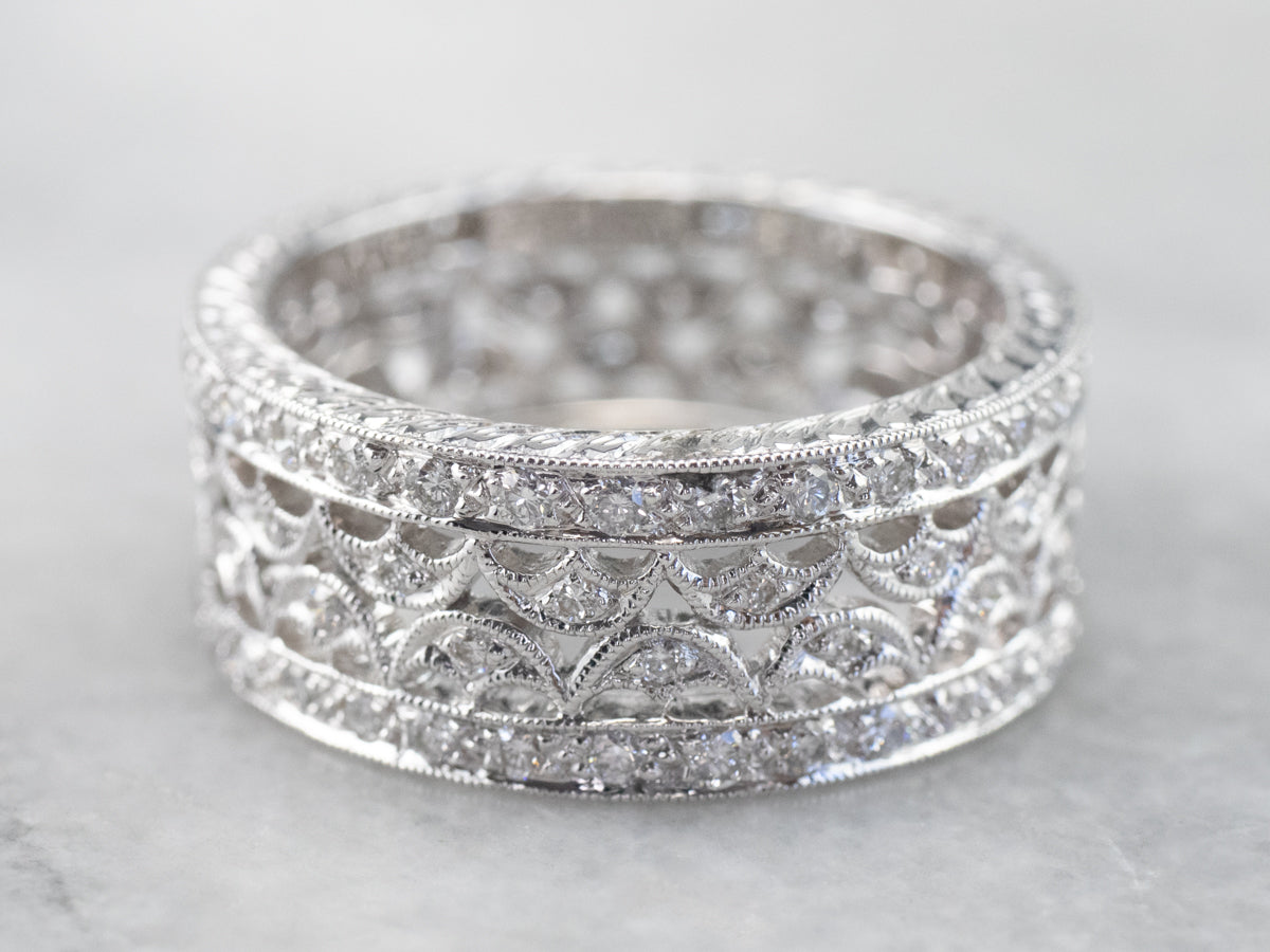 Wide Diamond Filigree Eternity Band