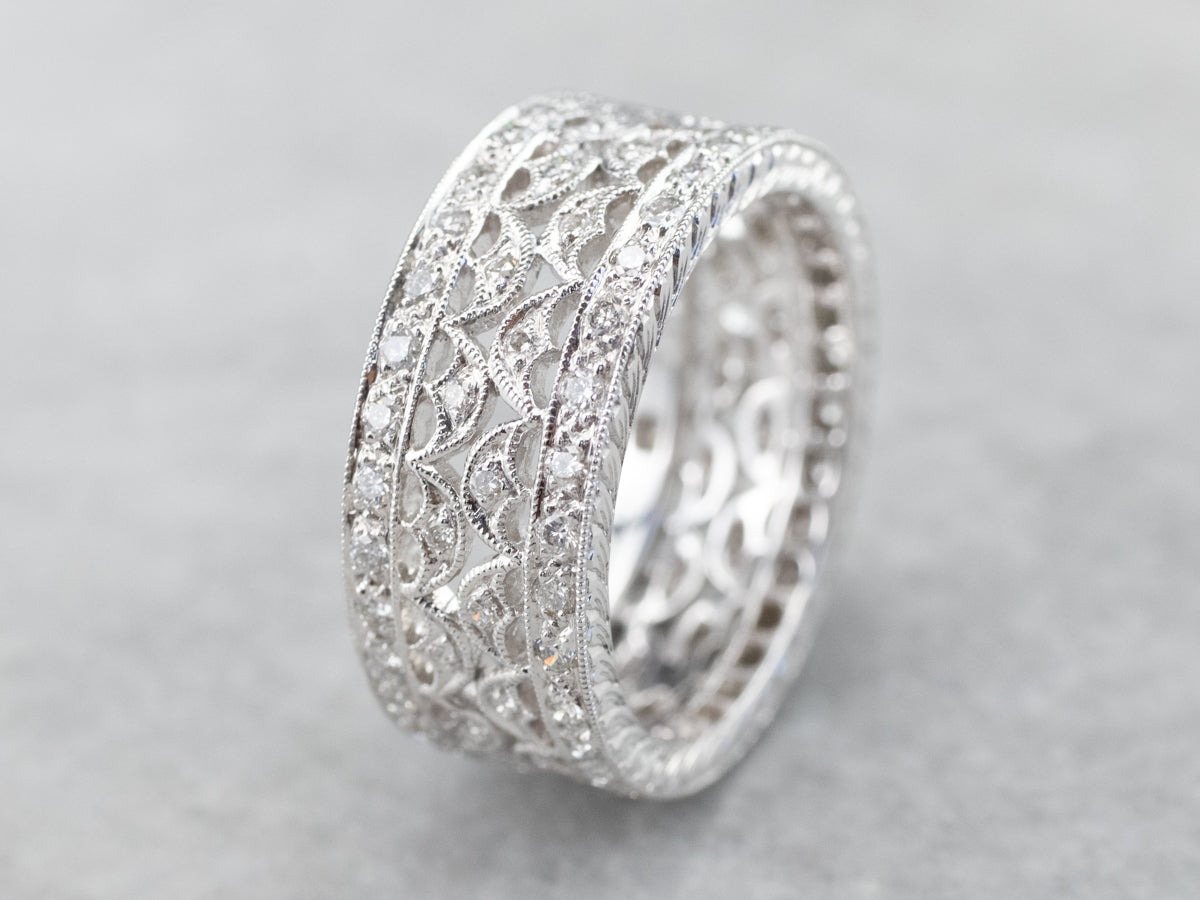 Wide Diamond Filigree Eternity Band