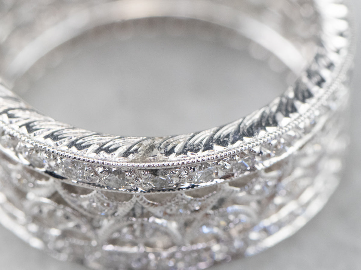 Wide Diamond Filigree Eternity Band