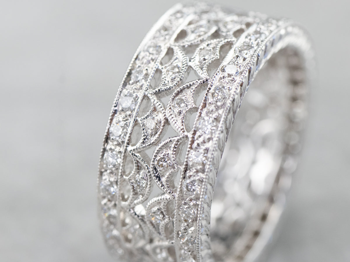 Wide Diamond Filigree Eternity Band