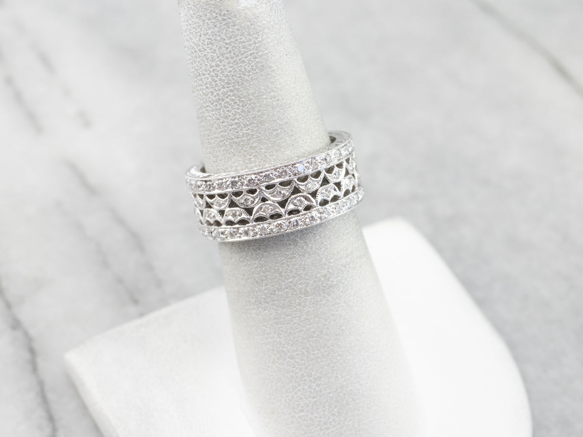 Wide Diamond Filigree Eternity Band