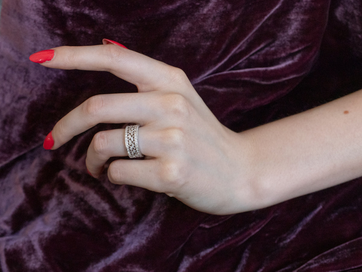 Wide Diamond Filigree Eternity Band