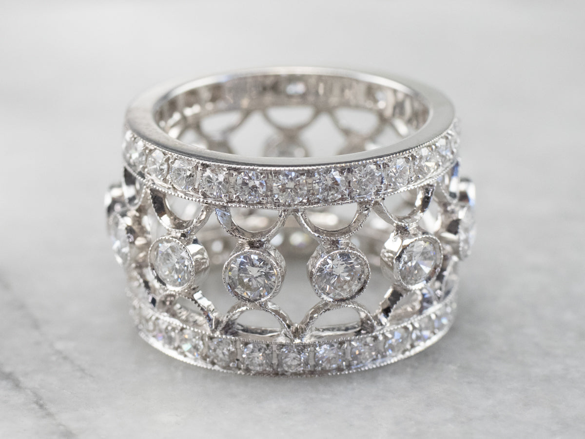 Wide Filigree Diamond Eternity Band