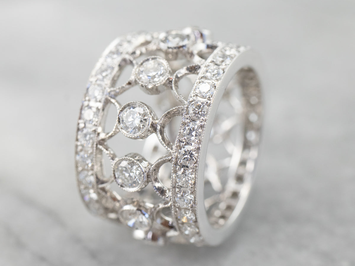 Wide Filigree Diamond Eternity Band