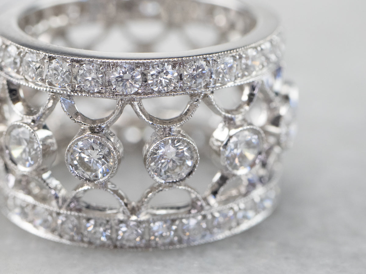Wide Filigree Diamond Eternity Band