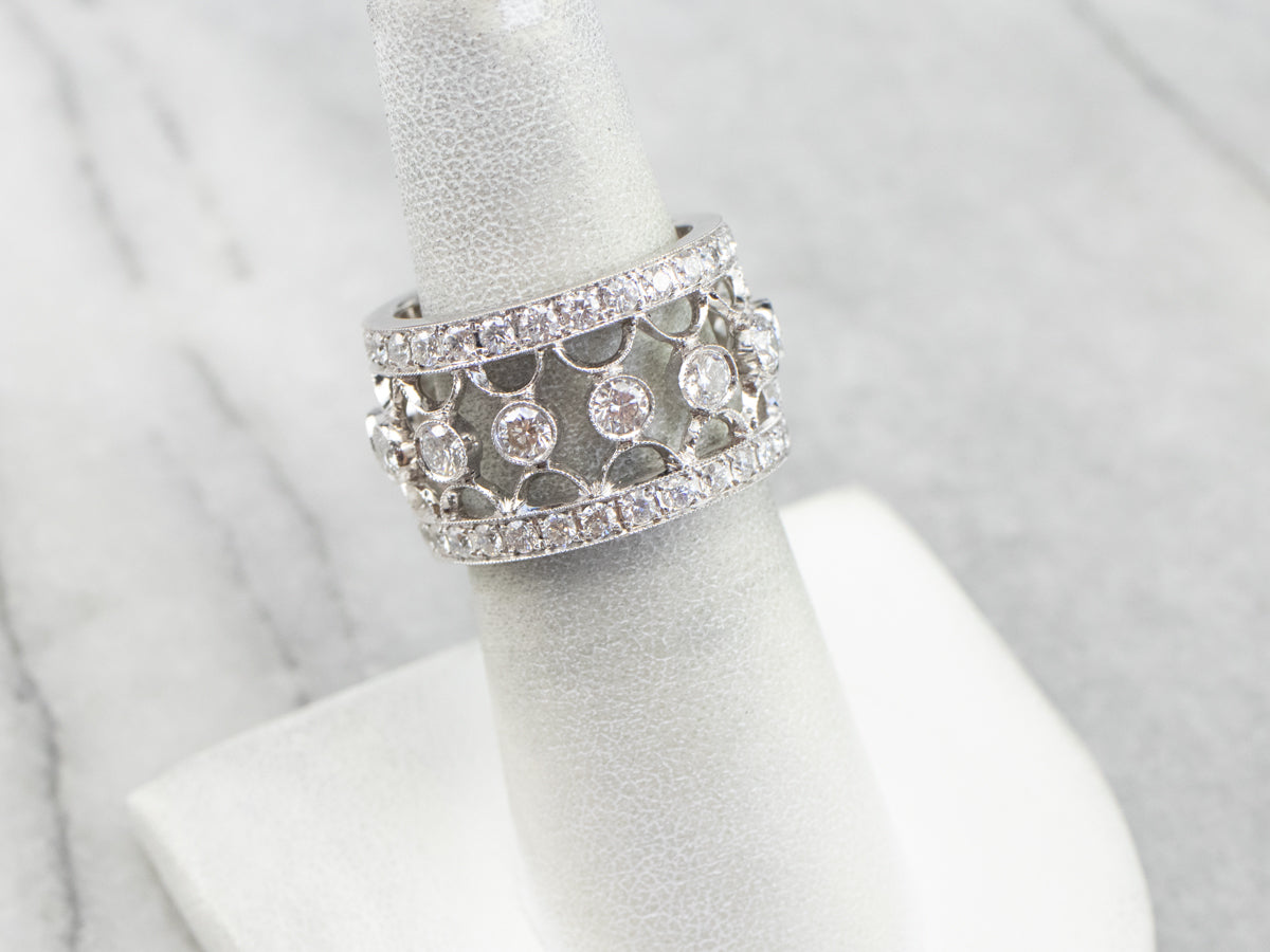 Wide Filigree Diamond Eternity Band