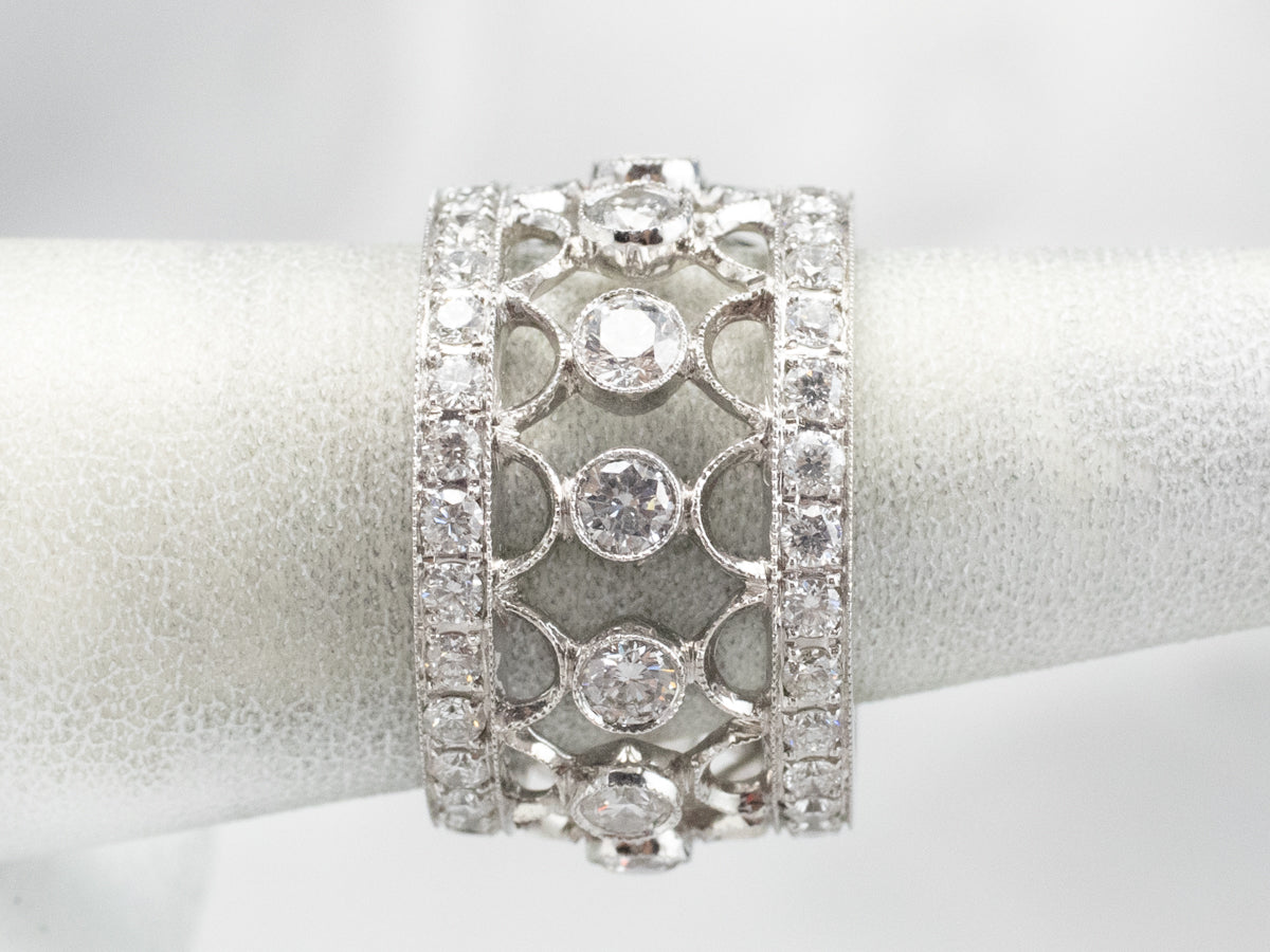 Wide Filigree Diamond Eternity Band
