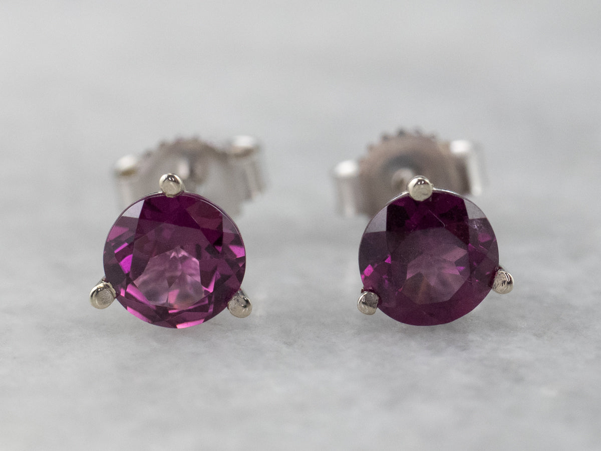 Round Rhodolite Garnet White Gold Stud Earrings