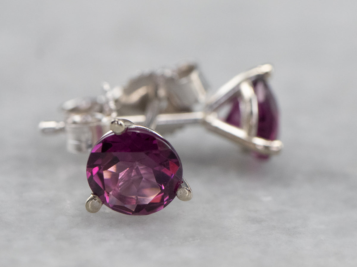Round Rhodolite Garnet White Gold Stud Earrings