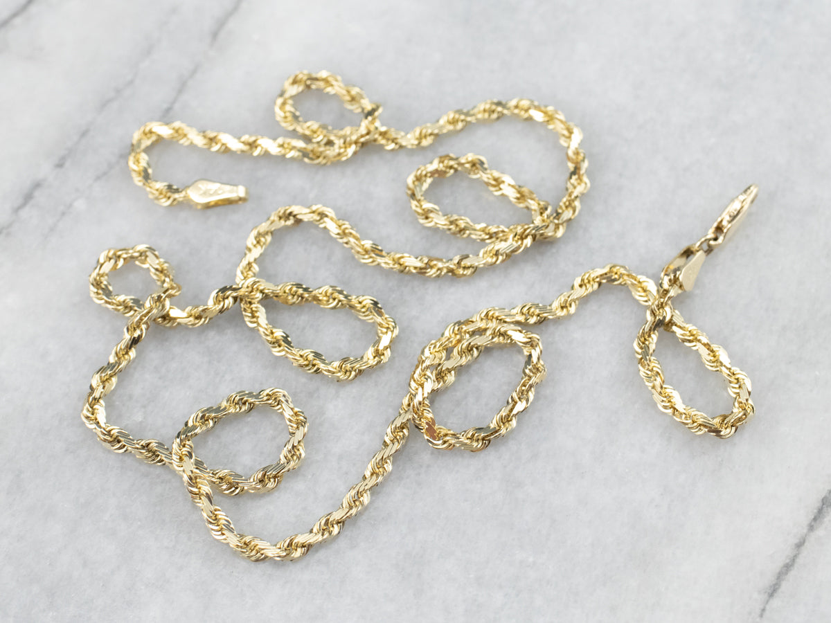 Collar de cadena de cuerda brillante de oro de 14 quilates