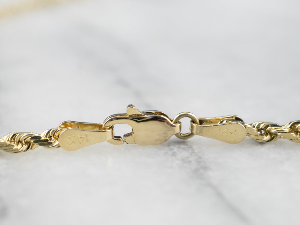 Collar de cadena de cuerda brillante de oro de 14 quilates