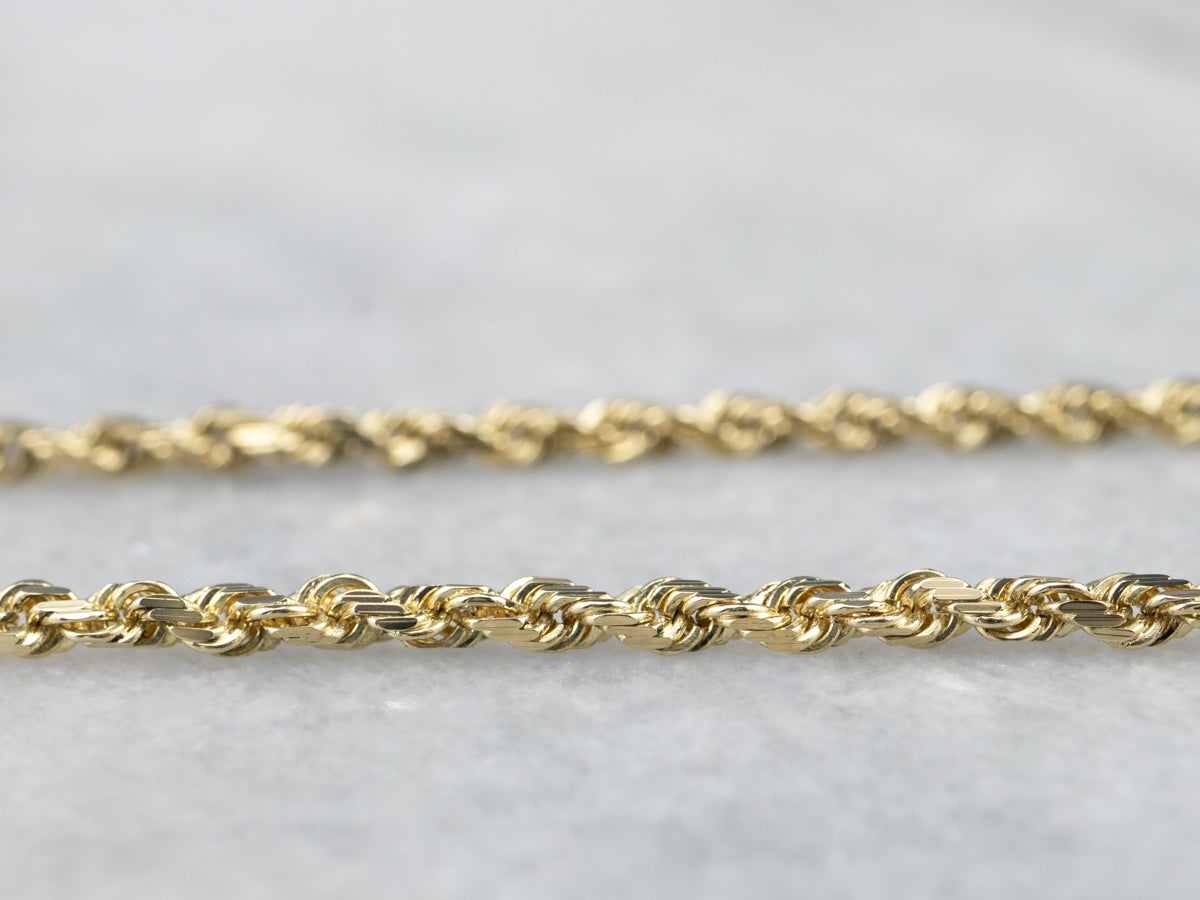 Collar de cadena de cuerda brillante de oro de 14 quilates