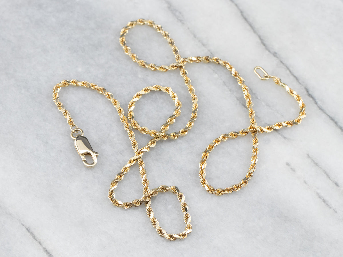 Collar de cadena de cuerda brillante de oro de 14 quilates