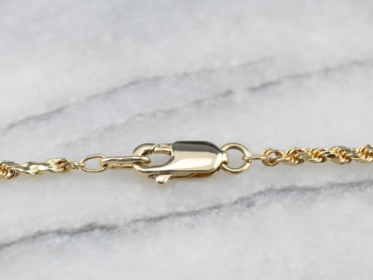 Collar de cadena de cuerda brillante de oro de 14 quilates