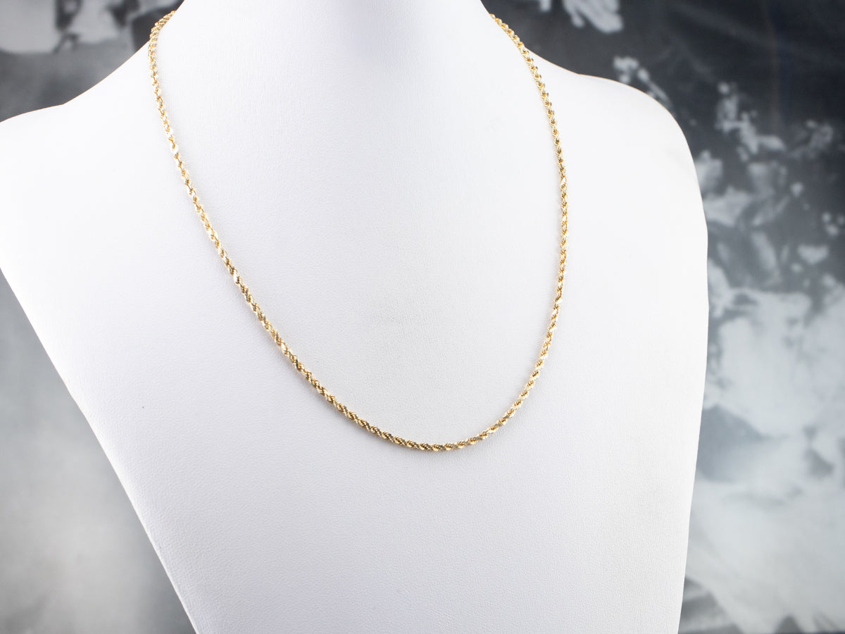 Collar de cadena de cuerda brillante de oro de 14 quilates