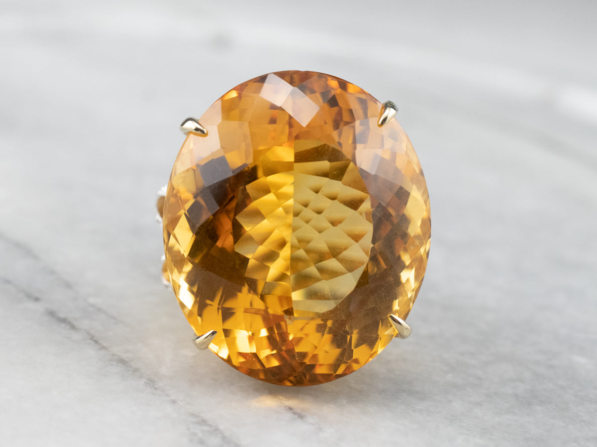 Large Citrine Diamond Gold Cocktail Ring