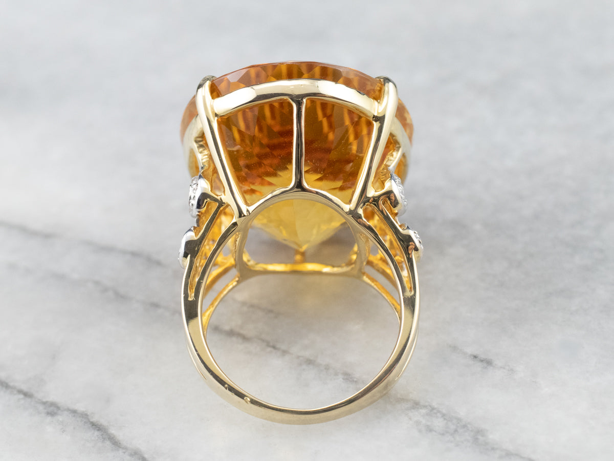 Large Citrine Diamond Gold Cocktail Ring