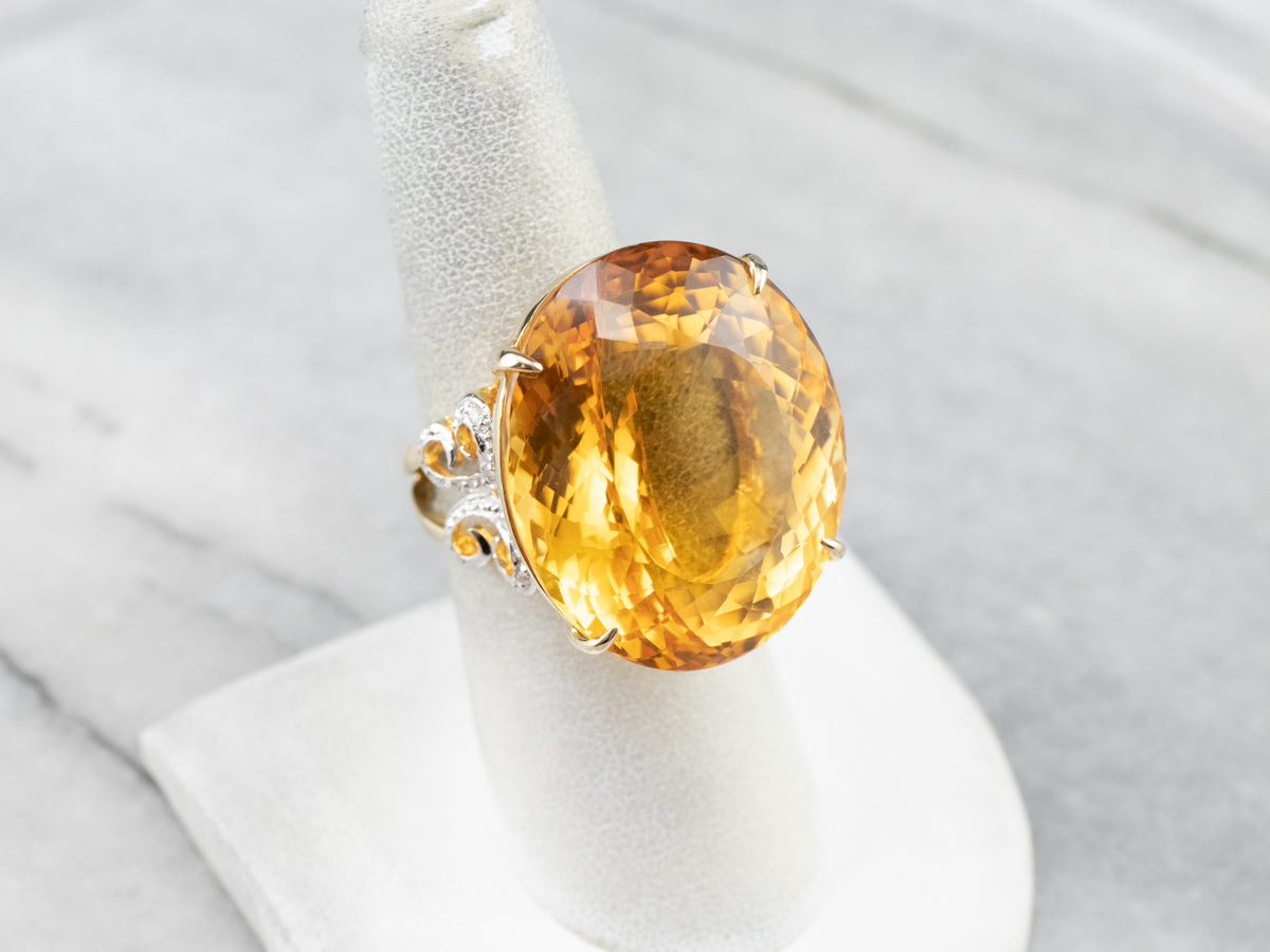 Large Citrine Diamond Gold Cocktail Ring