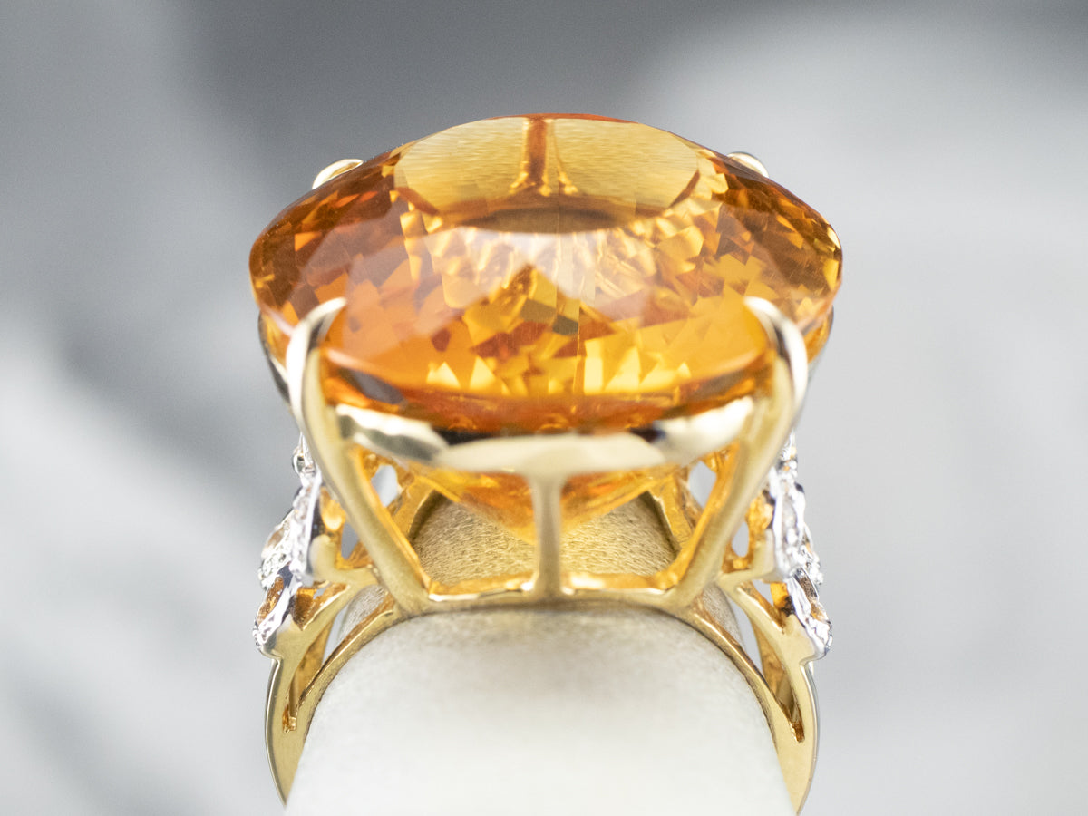 Large Citrine Diamond Gold Cocktail Ring