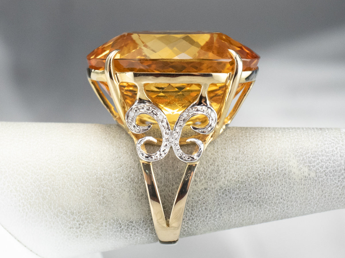 Large Citrine Diamond Gold Cocktail Ring