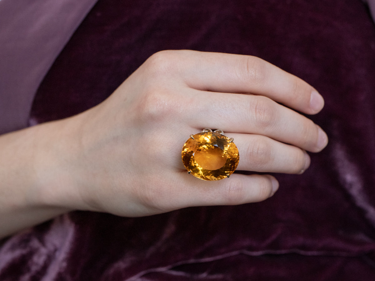 Large Citrine Diamond Gold Cocktail Ring