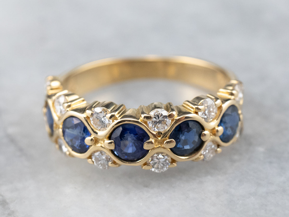 18K Gold Sapphire Diamond Band Ring