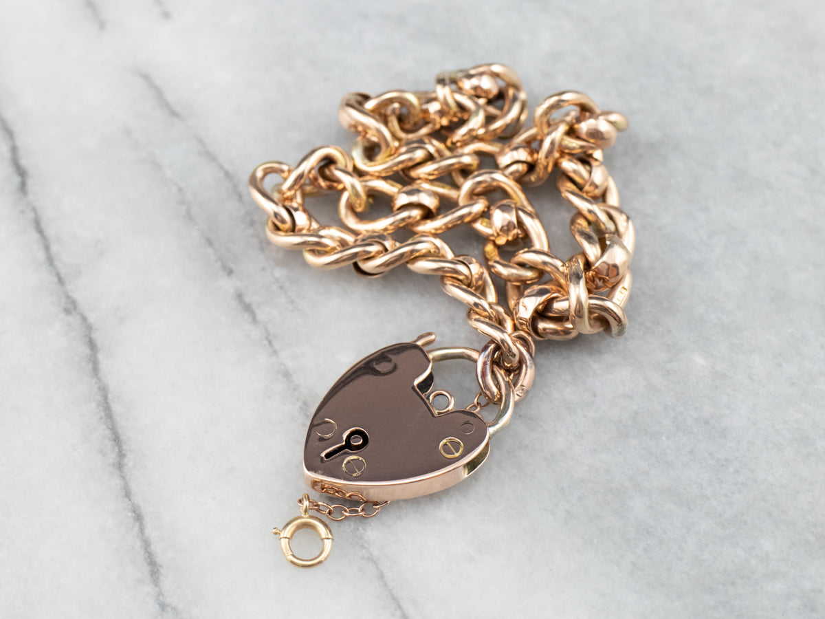 Victorian Rose Gold Heart Lock Chain Bracelet