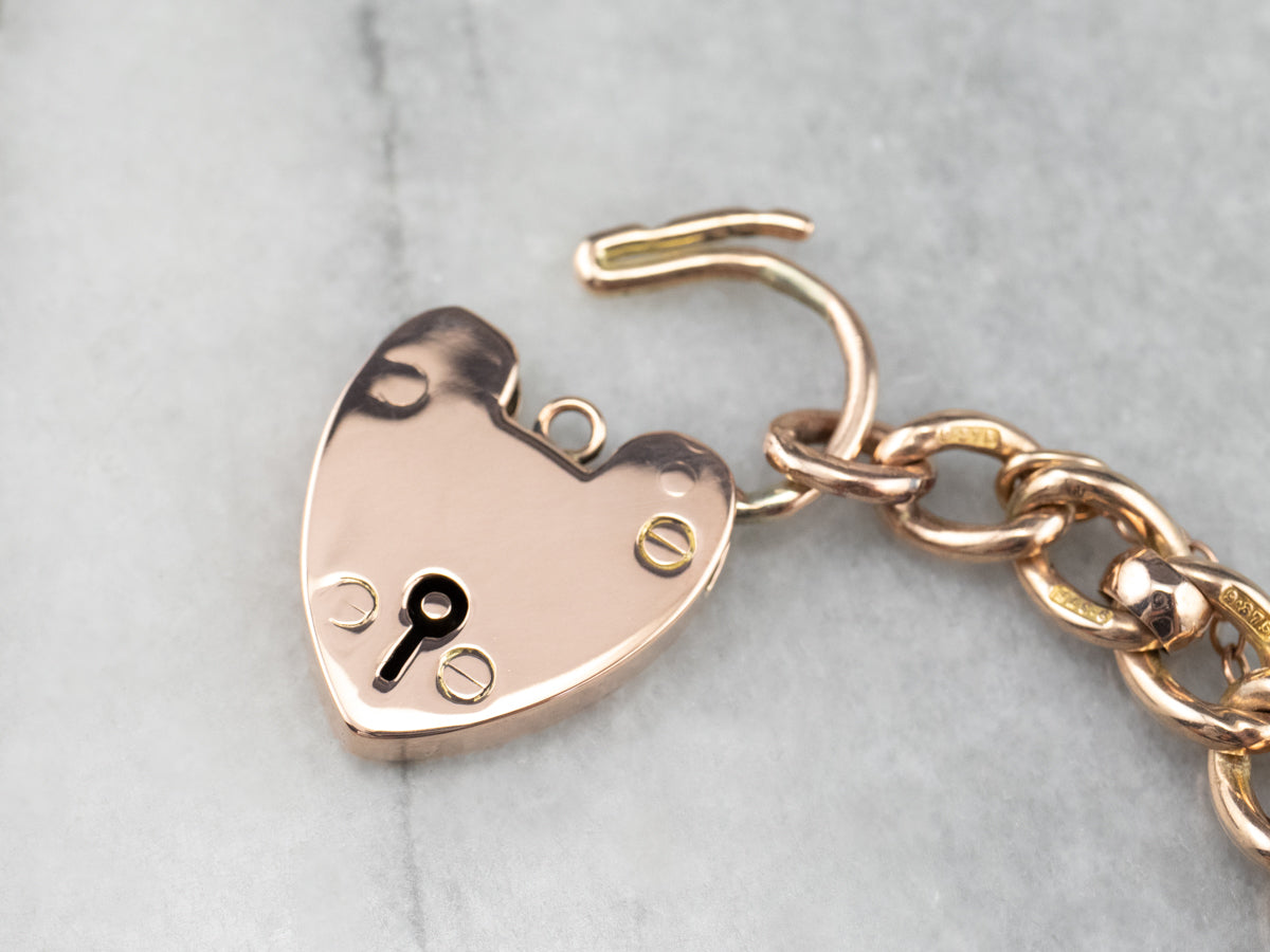 Victorian Rose Gold Heart Lock Chain Bracelet