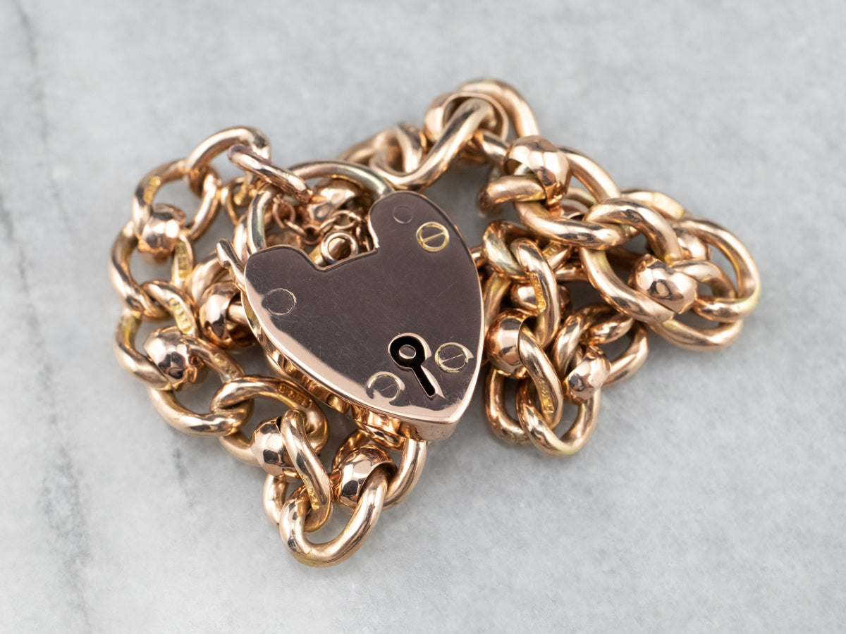Victorian Rose Gold Heart Lock Chain Bracelet