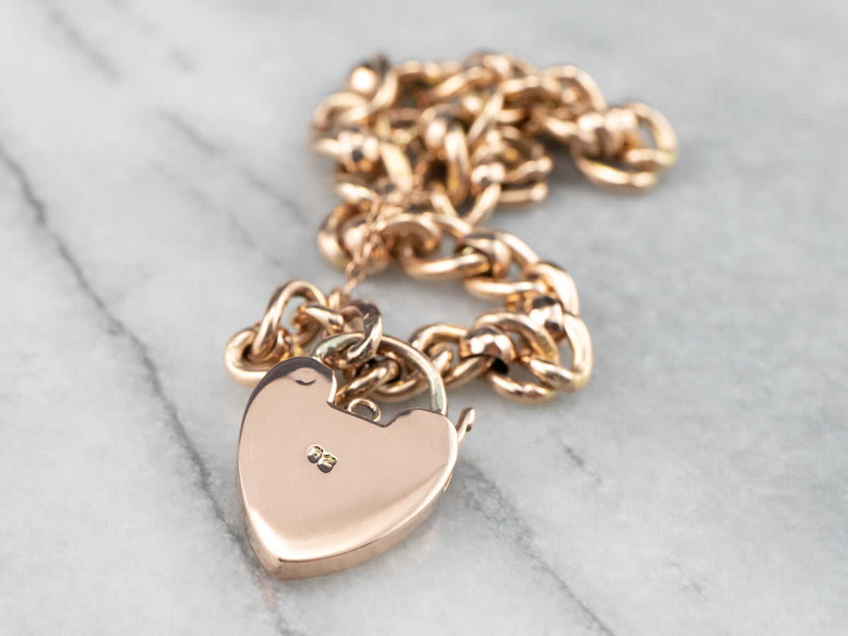 Victorian Rose Gold Heart Lock Chain Bracelet