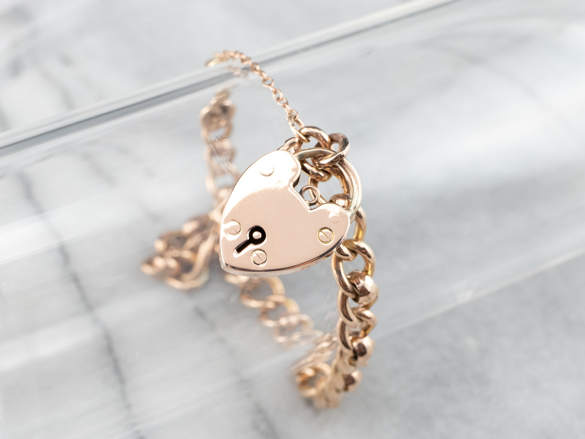 Victorian Rose Gold Heart Lock Chain Bracelet