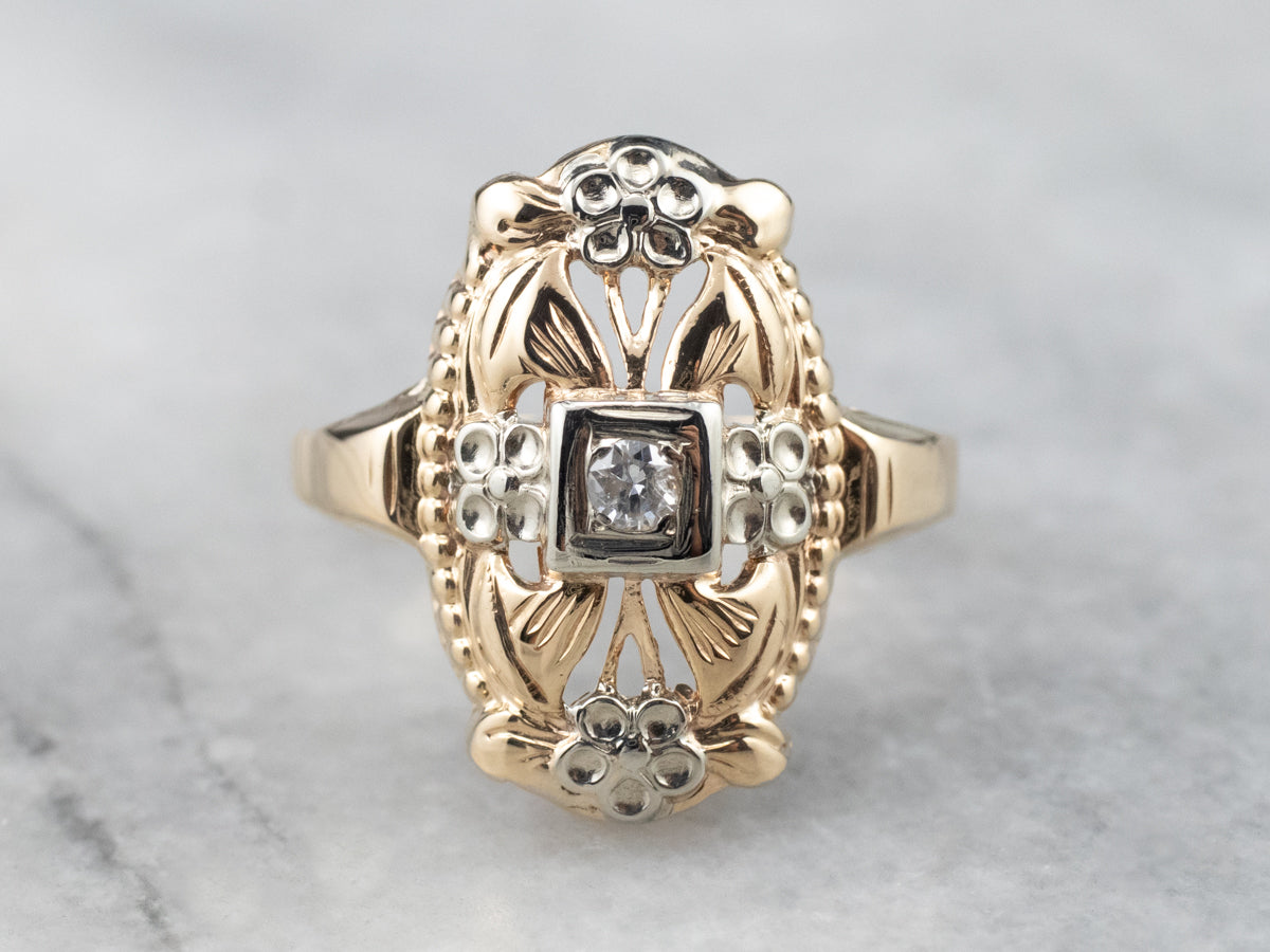 Retro Diamond Two Tone Gold Dinner Ring