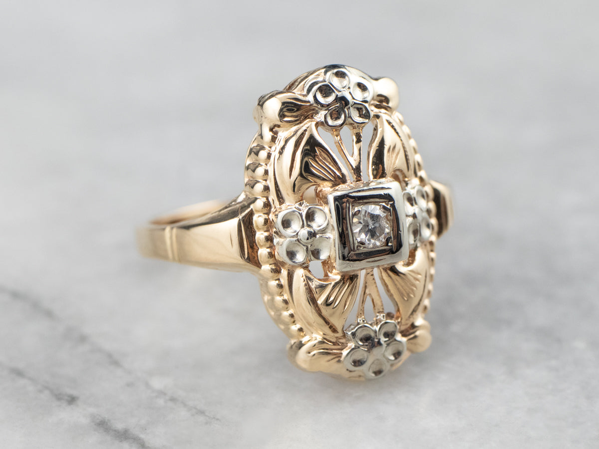 Retro Diamond Two Tone Gold Dinner Ring