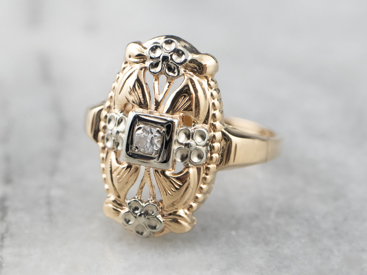 Retro Diamond Two Tone Gold Dinner Ring