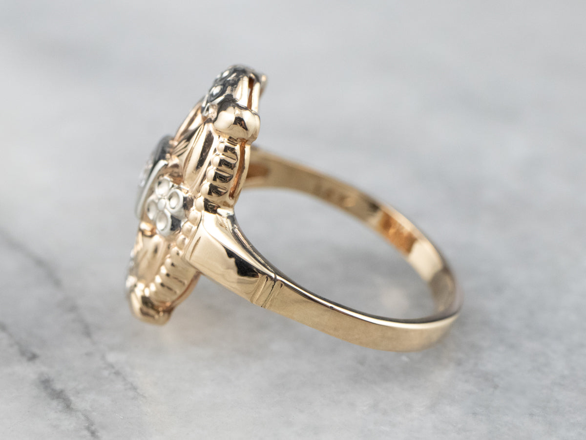 Retro Diamond Two Tone Gold Dinner Ring