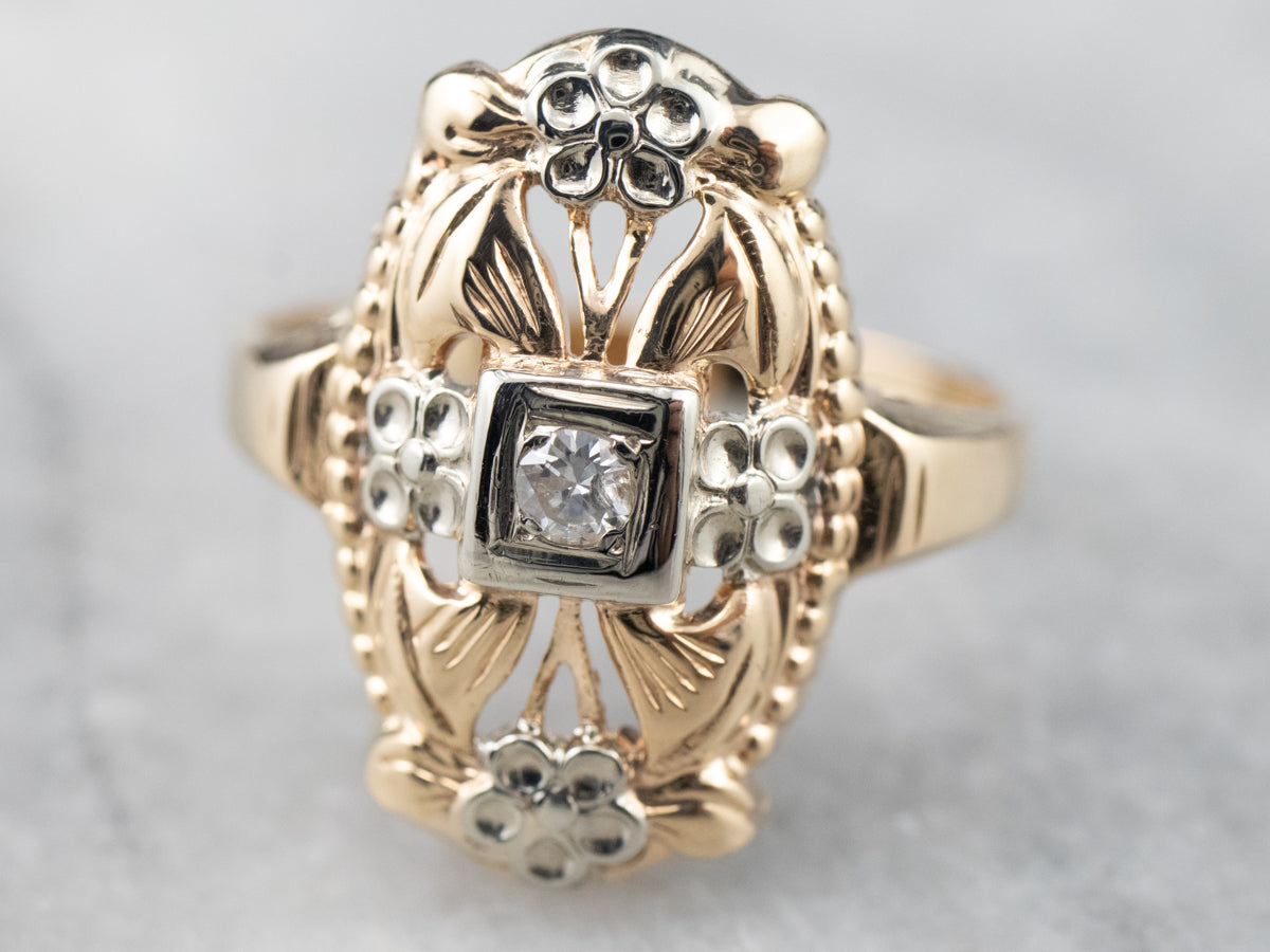 Retro Diamond Two Tone Gold Dinner Ring