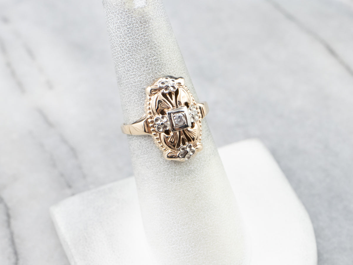 Retro Diamond Two Tone Gold Dinner Ring