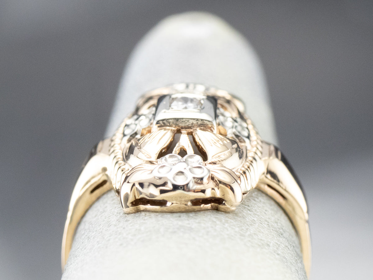 Retro Diamond Two Tone Gold Dinner Ring