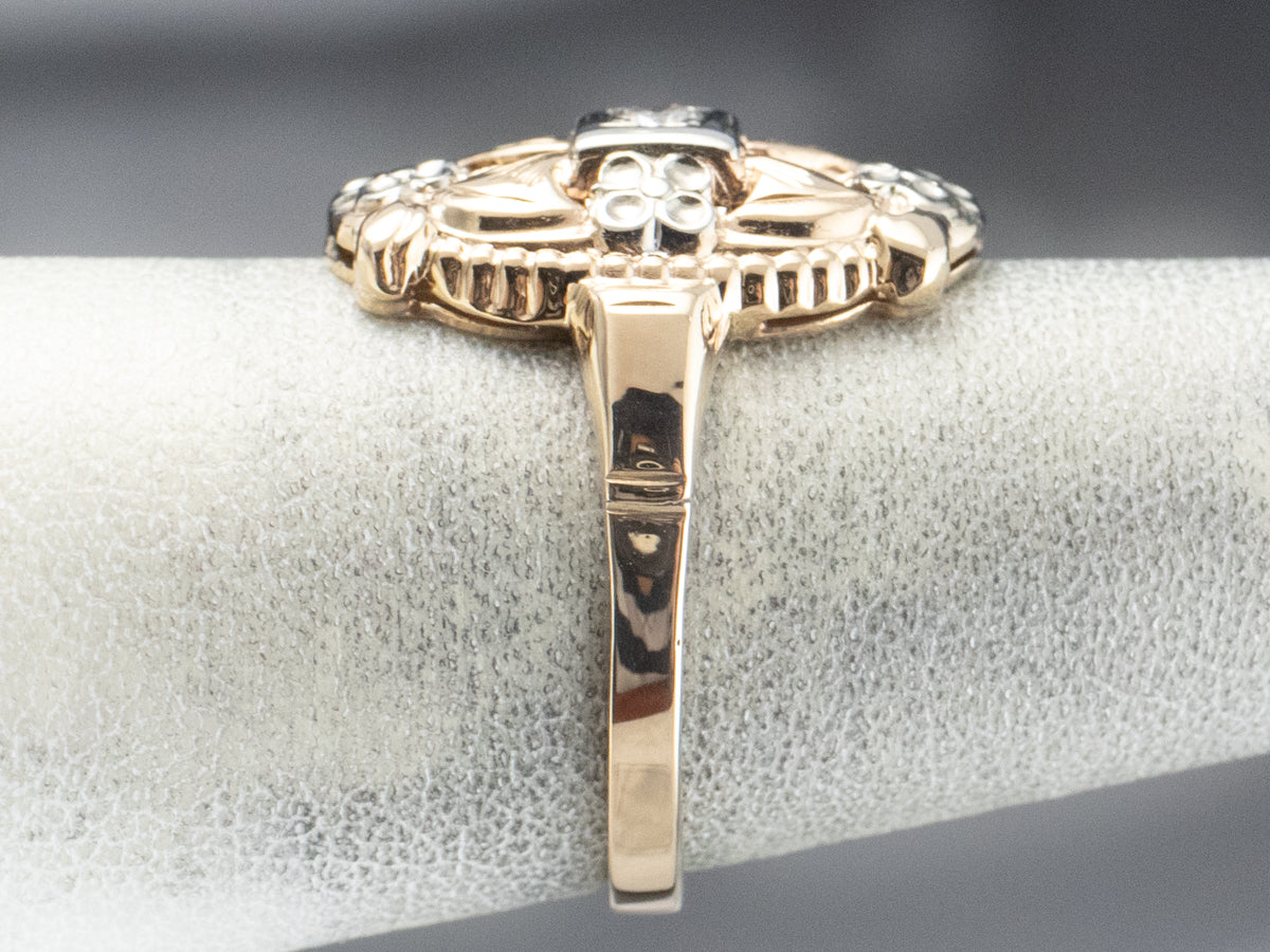 Retro Diamond Two Tone Gold Dinner Ring