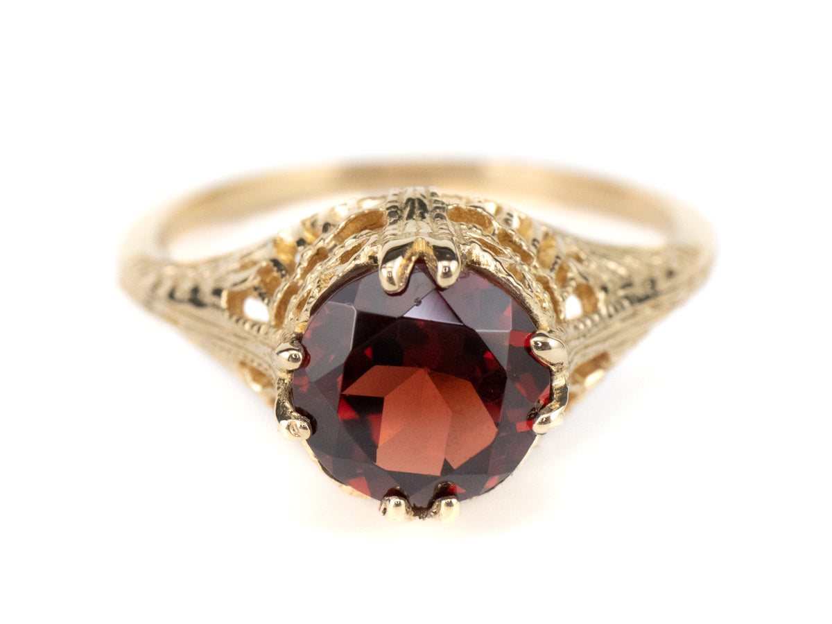 Garnet Gold Filigree Islington Ring by Elizabeth Henry