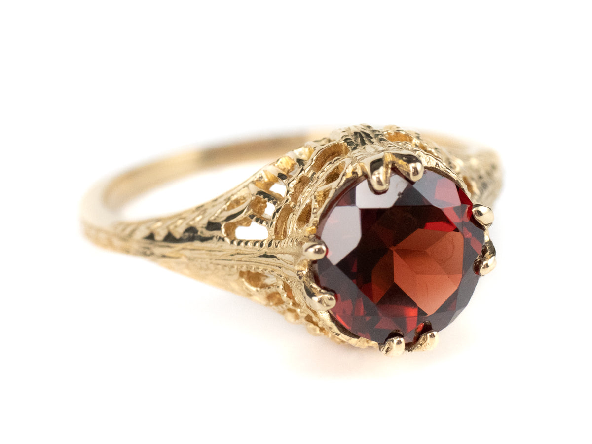 Garnet Gold Filigree Islington Ring by Elizabeth Henry
